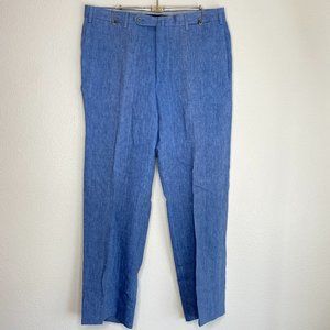 Incotex Venezia Mens Size 36x31 100% Linen Blue Pleated Dress Pants Slacks